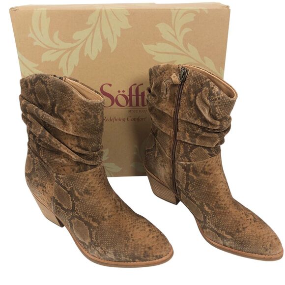 New OpBx Sofft Boots 8.5 Aronna Cognac Snake Print Waterproof Leather Western - Picture 1 of 13